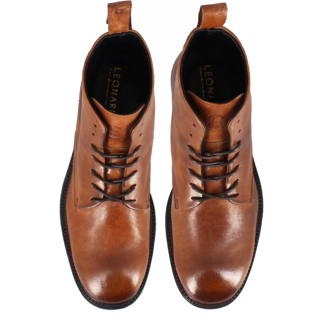 Hot Leonardo Shoes Stivaletti Da Uomo In Pelle Liscia Colore Con Allacciatura Marrone