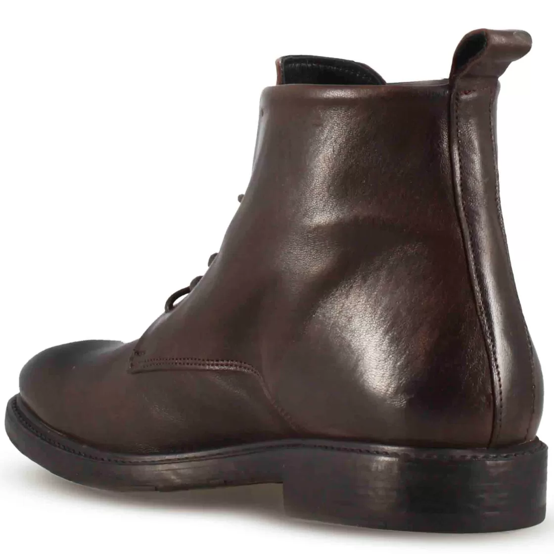 Fashion Leonardo Shoes Stivaletti Da Uomo In Vera Pelle Liscia Colore Con Allacciatura Marrone Scuro