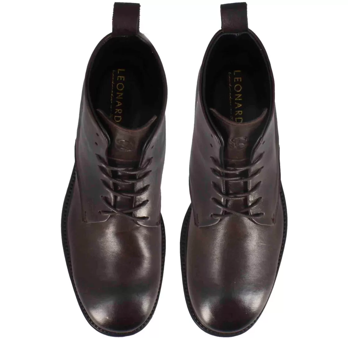 Fashion Leonardo Shoes Stivaletti Da Uomo In Vera Pelle Liscia Colore Con Allacciatura Marrone Scuro