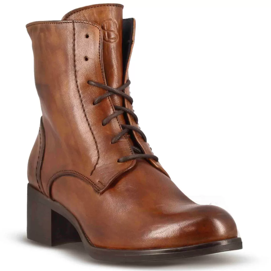 Fashion Leonardo Shoes Stivaletto Anfibio Altezza Sopra La Caviglia Da Donna In Vera Pelle Colore Marrone