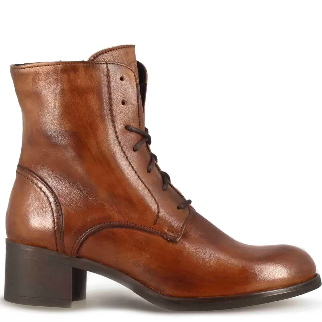 Fashion Leonardo Shoes Stivaletto Anfibio Altezza Sopra La Caviglia Da Donna In Vera Pelle Colore Marrone