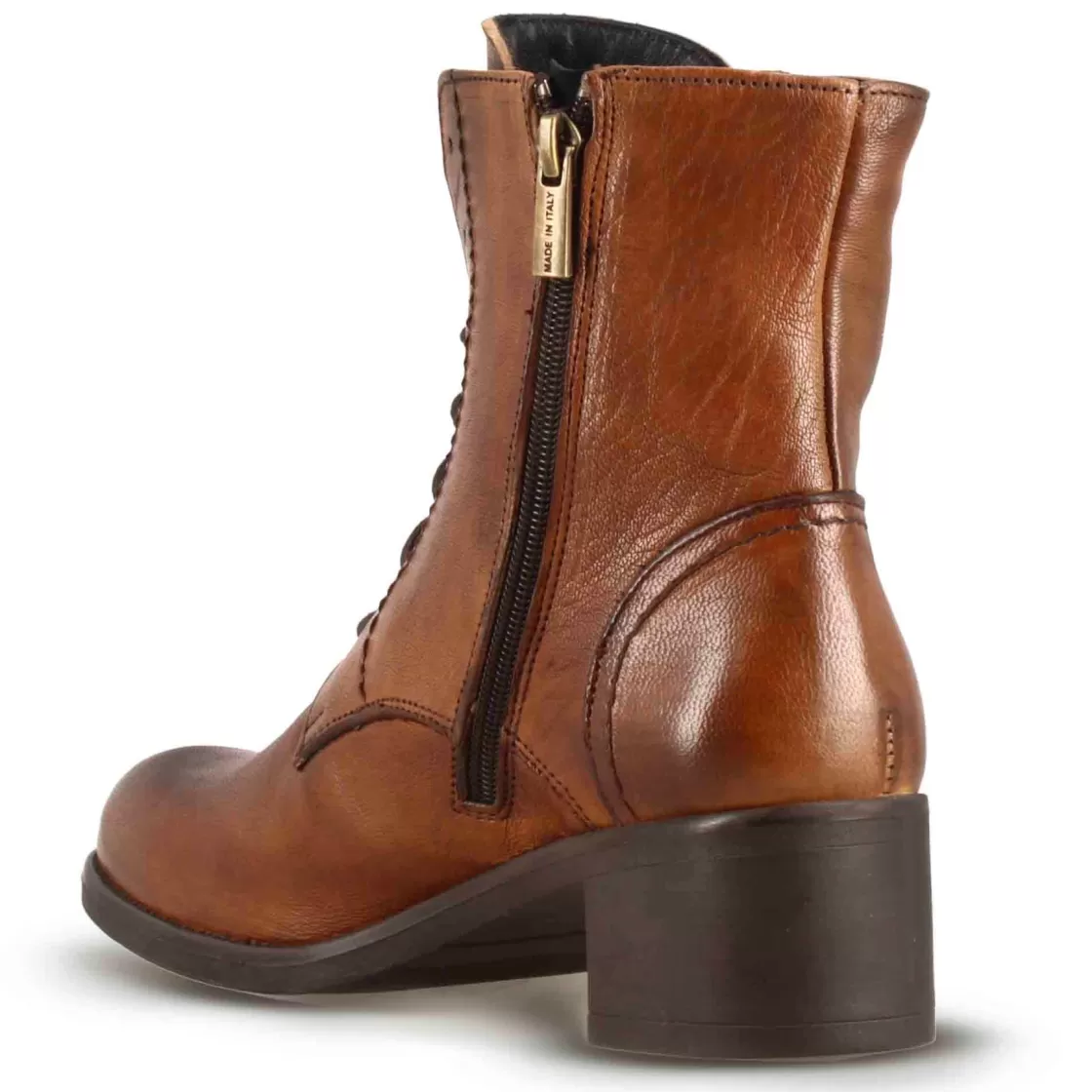 Fashion Leonardo Shoes Stivaletto Anfibio Altezza Sopra La Caviglia Da Donna In Vera Pelle Colore Marrone