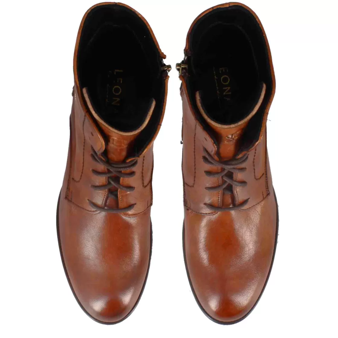 Fashion Leonardo Shoes Stivaletto Anfibio Altezza Sopra La Caviglia Da Donna In Vera Pelle Colore Marrone