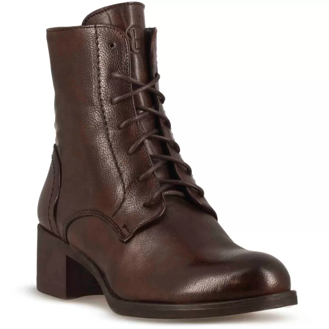 Outlet Leonardo Shoes Stivaletto Anfibio Altezza Sopra La Caviglia Da Donna In Vera Pelle Colore Marrone Scuro