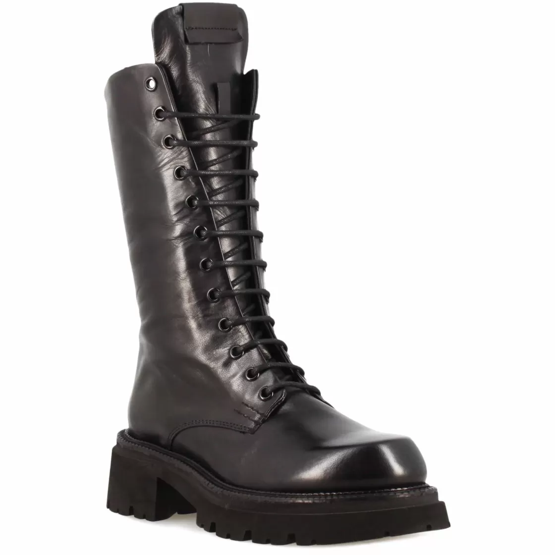 Hot Leonardo Shoes Stivaletto Anfibio Da Donna In Vera Pelle Colore Con Allacciatura Nero