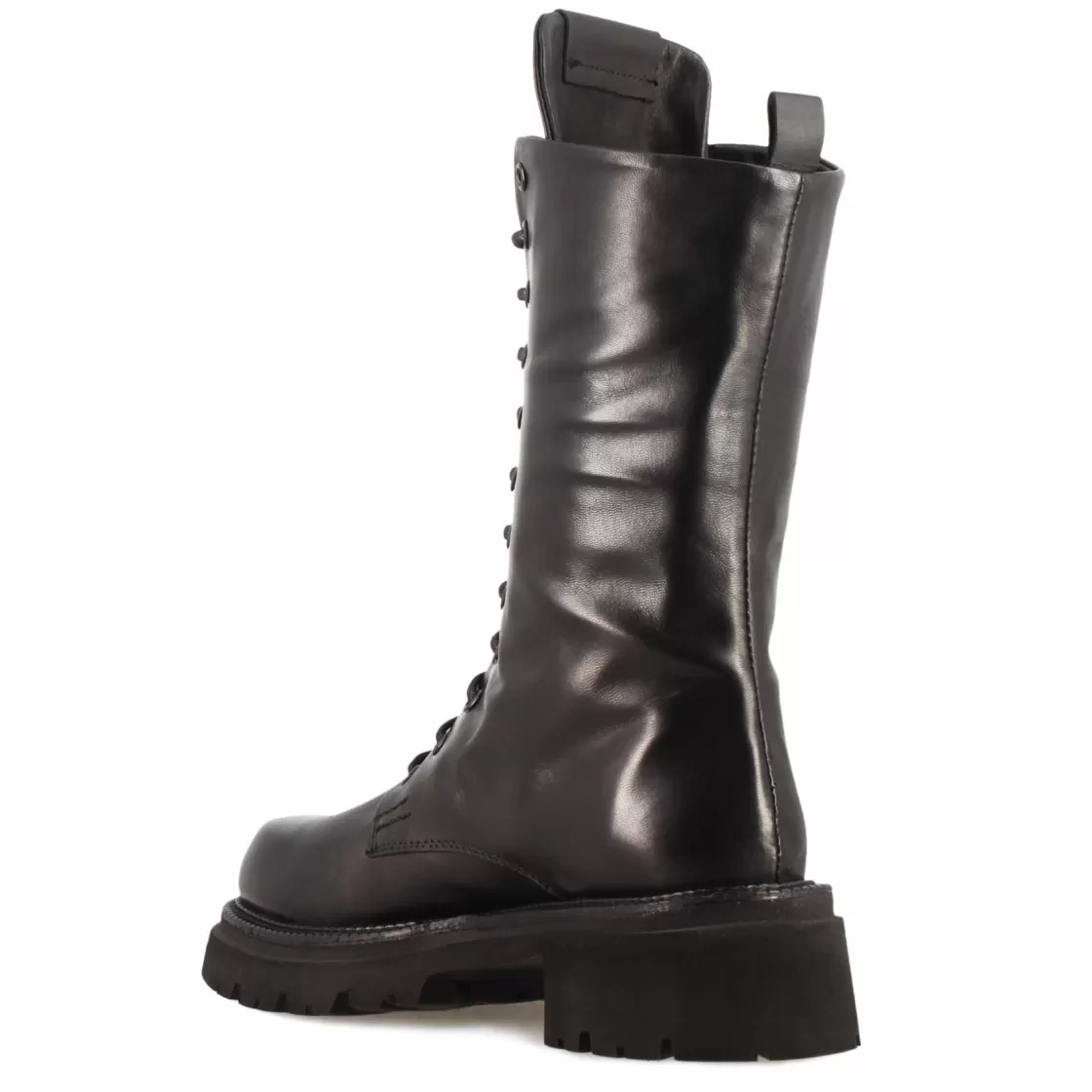 Hot Leonardo Shoes Stivaletto Anfibio Da Donna In Vera Pelle Colore Con Allacciatura Nero