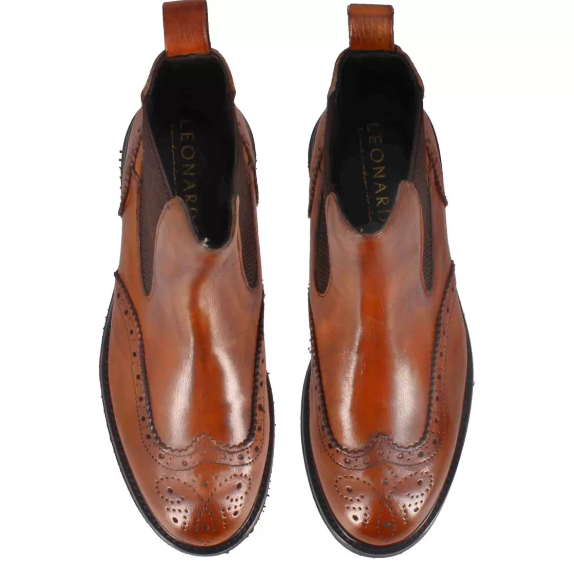 Shop Leonardo Shoes Stivaletto Chelsea Brogue Da Donna In Vera Pelle Colore Marrone