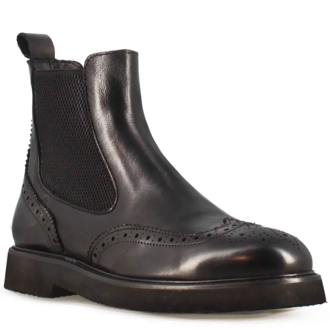 Best Sale Leonardo Shoes Stivaletto Chelsea Brogue Da Donna In Vera Pelle Colore Nero