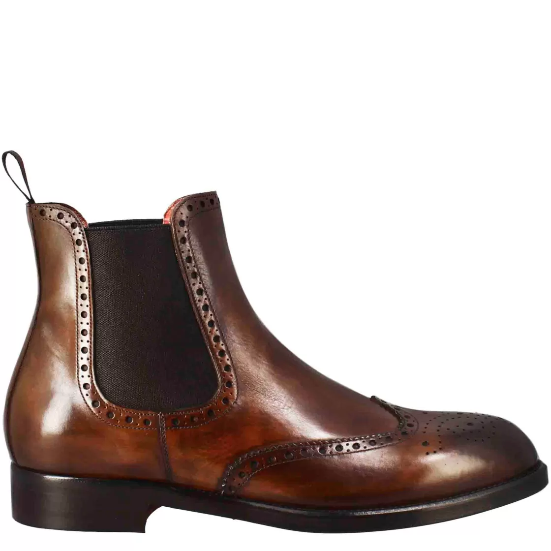 Store Leonardo Shoes Stivaletto Chelsea Con Dettagli Brogue Uomo In Pelle Colore Con Elastico Marrone