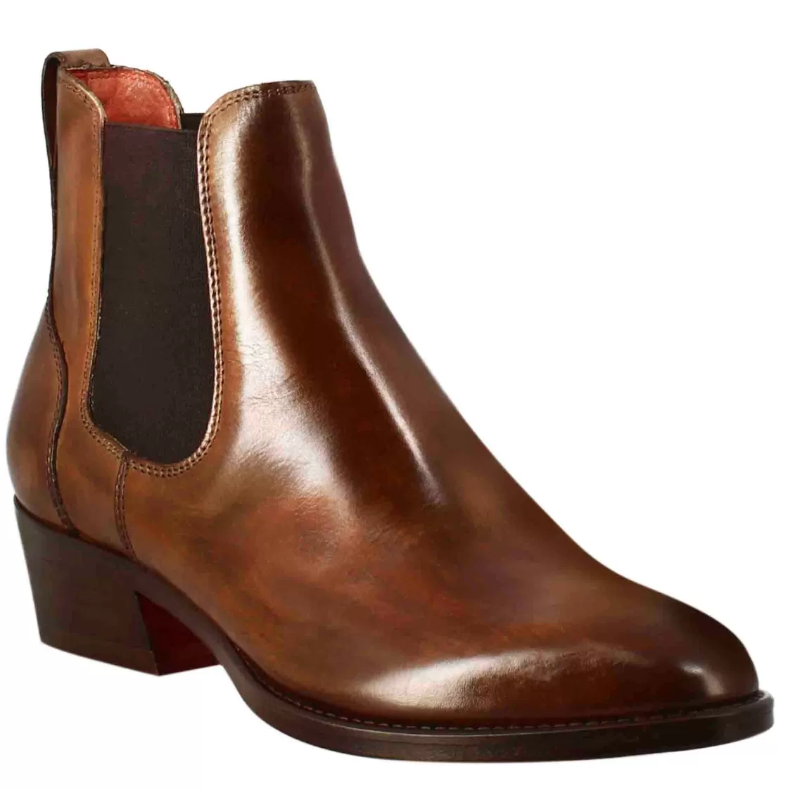 Cheap Leonardo Shoes Stivaletto Chelsea Da Donna Liscio Con Tacco Medio In Pelle Colore Marrone