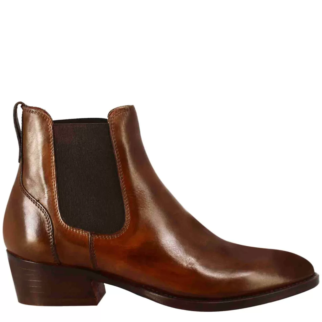 Cheap Leonardo Shoes Stivaletto Chelsea Da Donna Liscio Con Tacco Medio In Pelle Colore Marrone