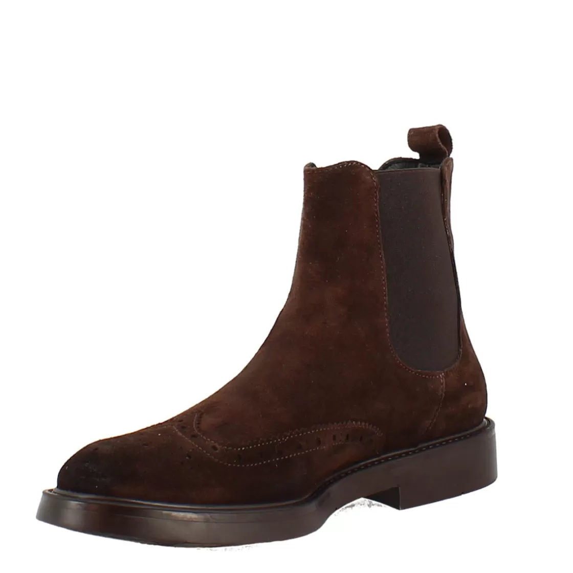 Shop Leonardo Shoes Stivaletto Chelsea In Pelle Scamosciata Colore Con Fondo Gomma Marrone