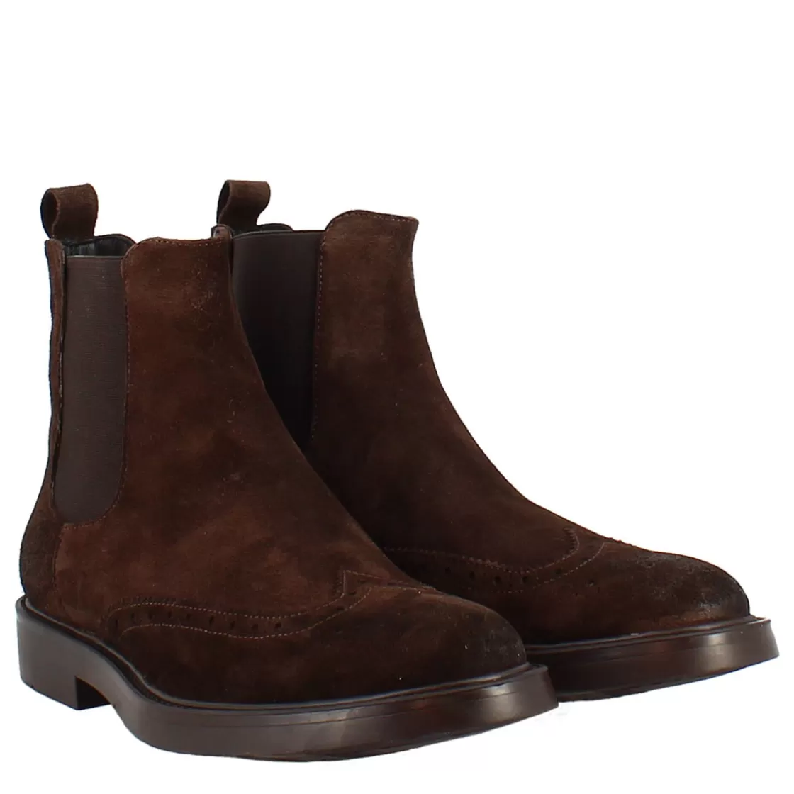 Shop Leonardo Shoes Stivaletto Chelsea In Pelle Scamosciata Colore Con Fondo Gomma Marrone