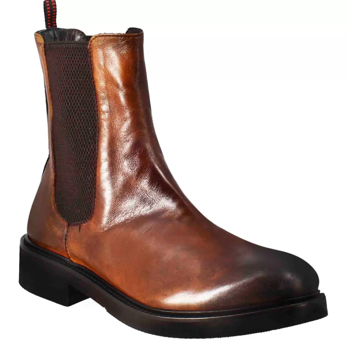 Cheap Leonardo Shoes Stivaletto Chelsea Paupa Da Donna In Pelle Lavata Cuoio Scuro Marrone