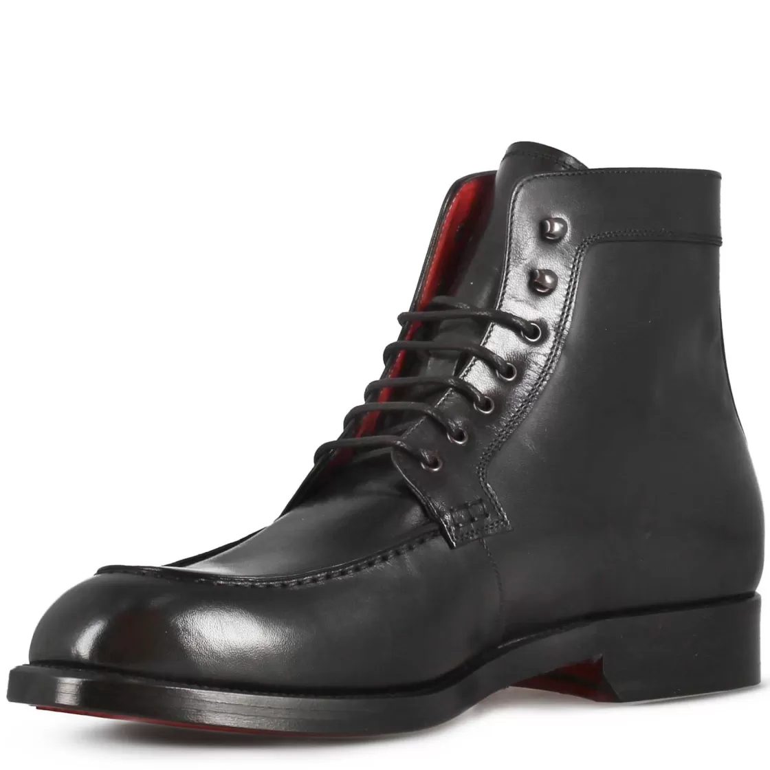 Cheap Leonardo Shoes Stivaletto Con Allacciatura Alla Caviglia Da Uomo In Pelle Liscia Colore Nero
