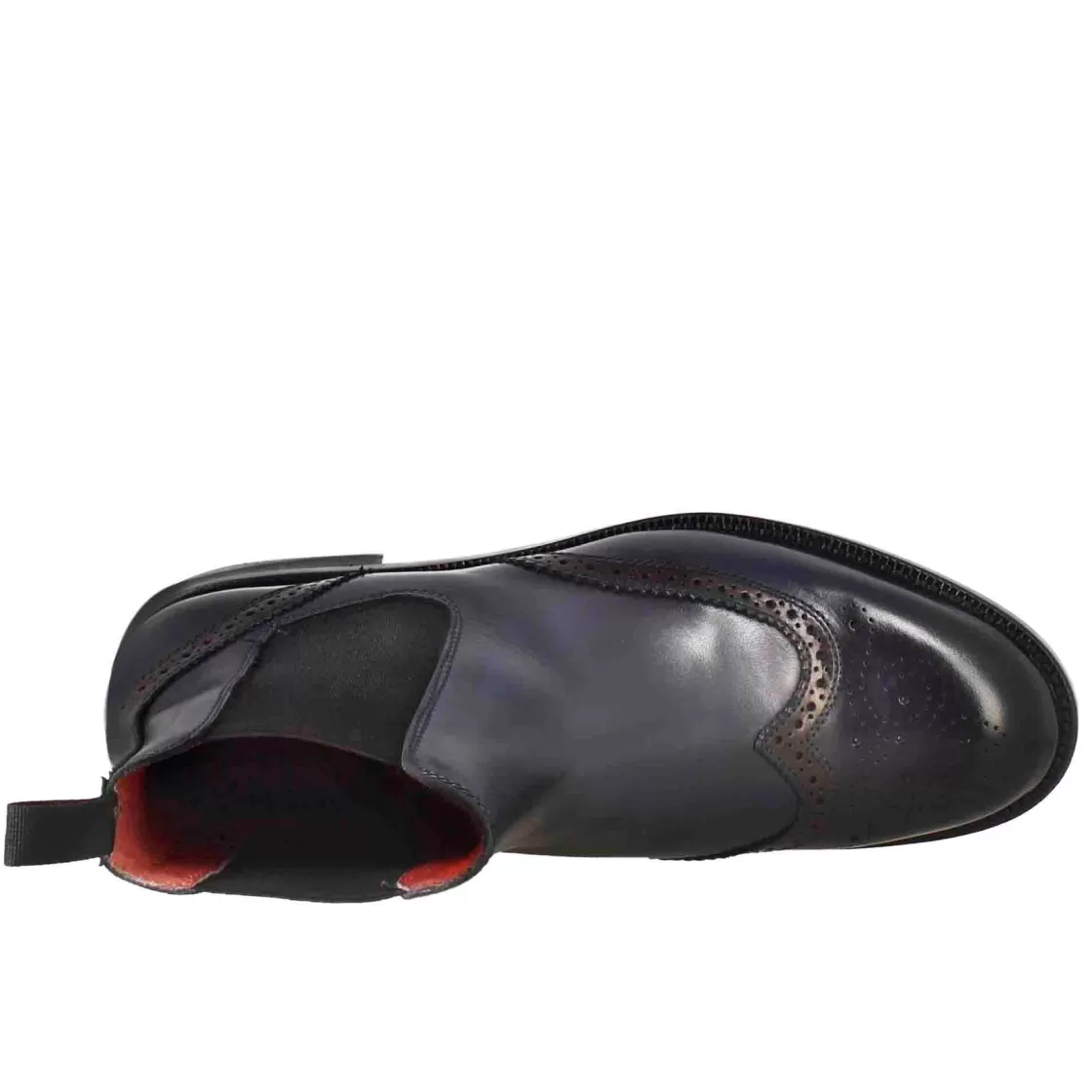 Outlet Leonardo Shoes Stivaletto Da Donna Chelsea Con Dettagli Brogue In Pelle Blu