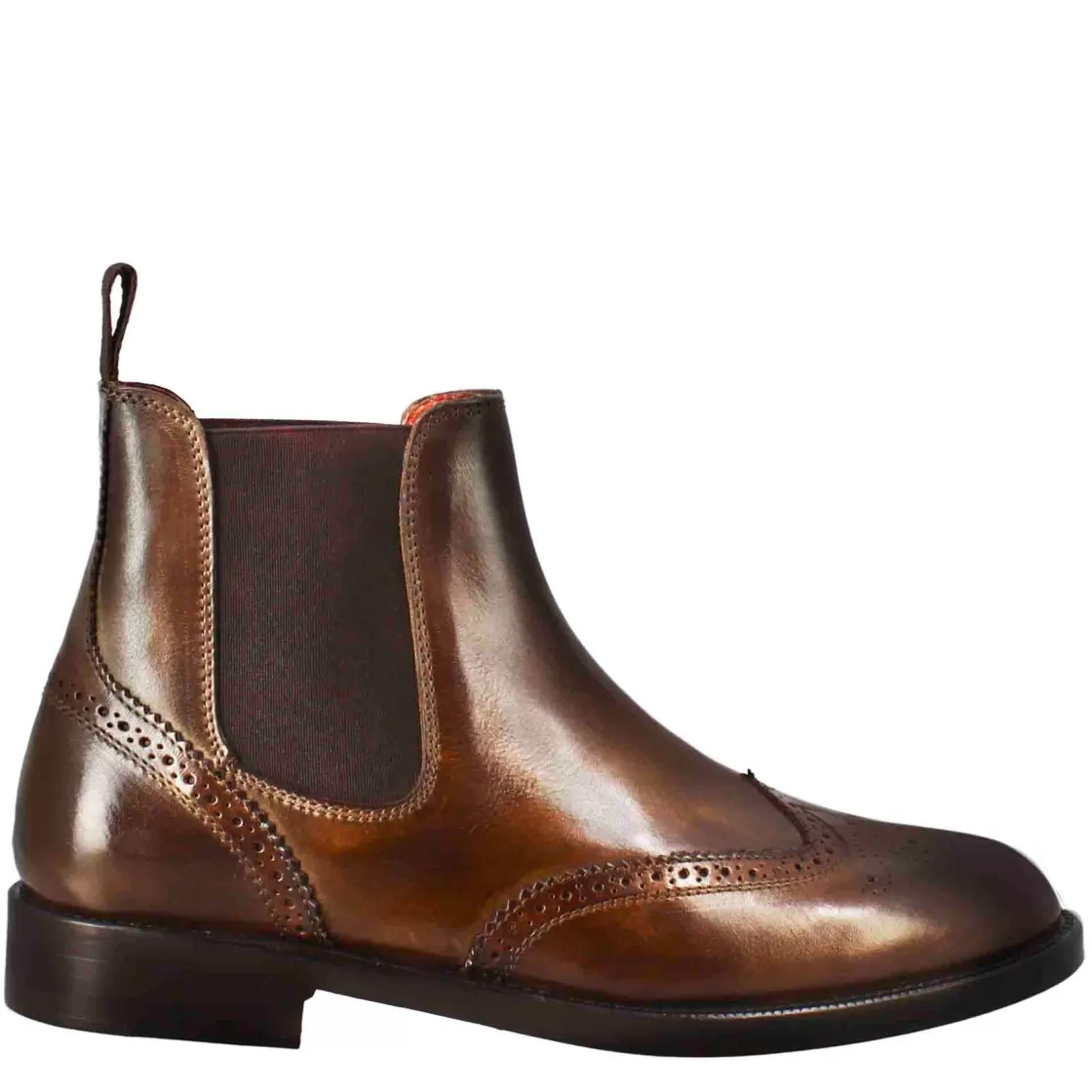 Clearance Leonardo Shoes Stivaletto Da Donna Chelsea Con Dettagli Brogue In Pelle Scuro Marrone