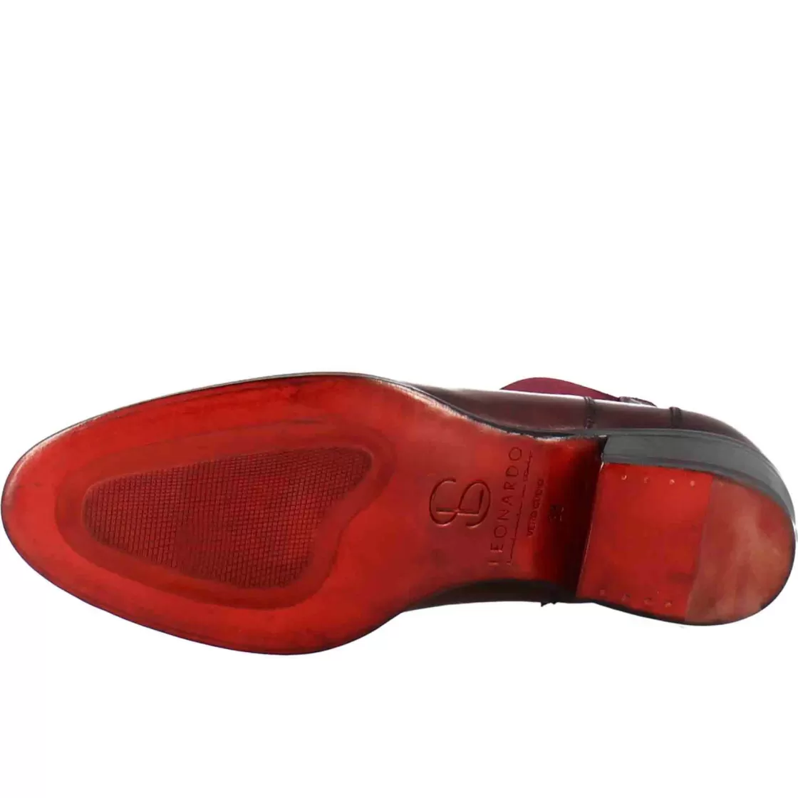 New Leonardo Shoes Stivaletto Da Donna Chelsea Liscio Con Tacco Medio In Pelle Colore Bordeaux
