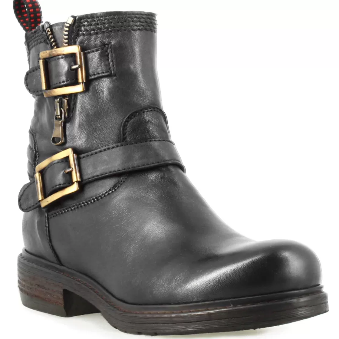 Cheap Leonardo Shoes Stivaletto Da Donna Con Doppia Fibbia In Vera Pelle Colore Nero