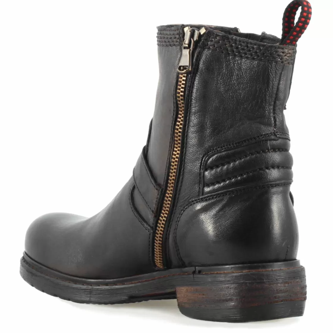 Cheap Leonardo Shoes Stivaletto Da Donna Con Doppia Fibbia In Vera Pelle Colore Nero