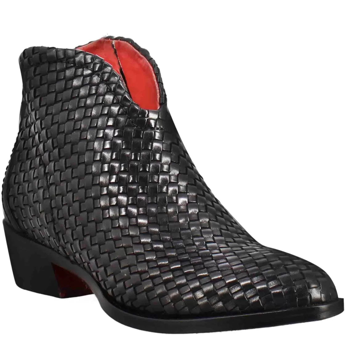 Discount Leonardo Shoes Stivaletto Da Donna Con Tacco Medio In Pelle Intrecciata Colore Nero