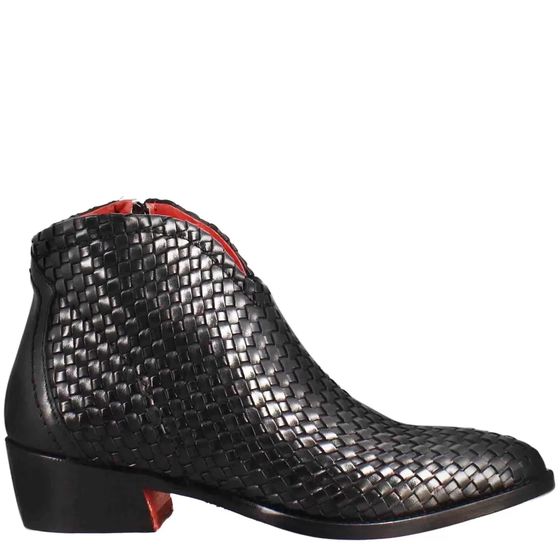 Discount Leonardo Shoes Stivaletto Da Donna Con Tacco Medio In Pelle Intrecciata Colore Nero
