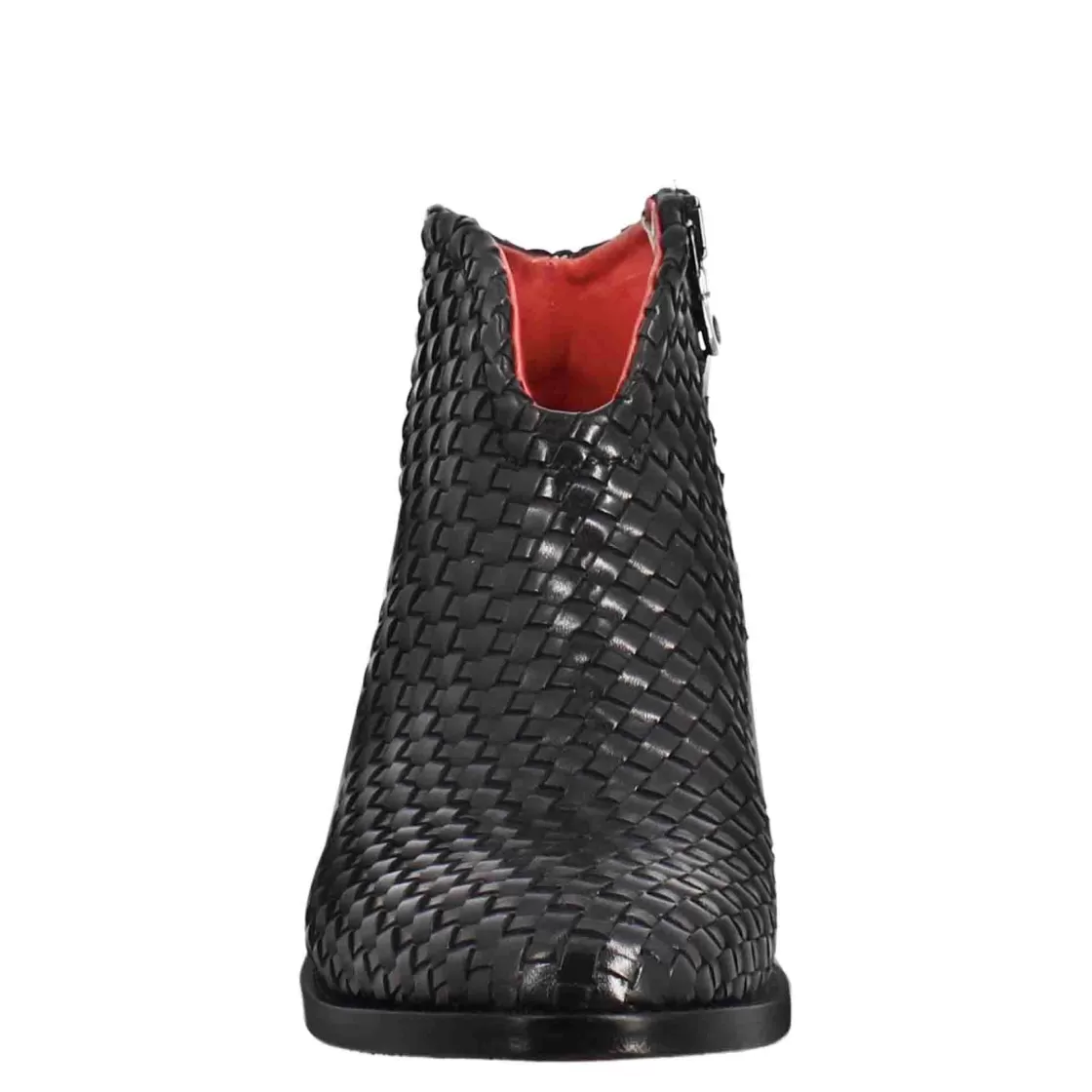 Discount Leonardo Shoes Stivaletto Da Donna Con Tacco Medio In Pelle Intrecciata Colore Nero