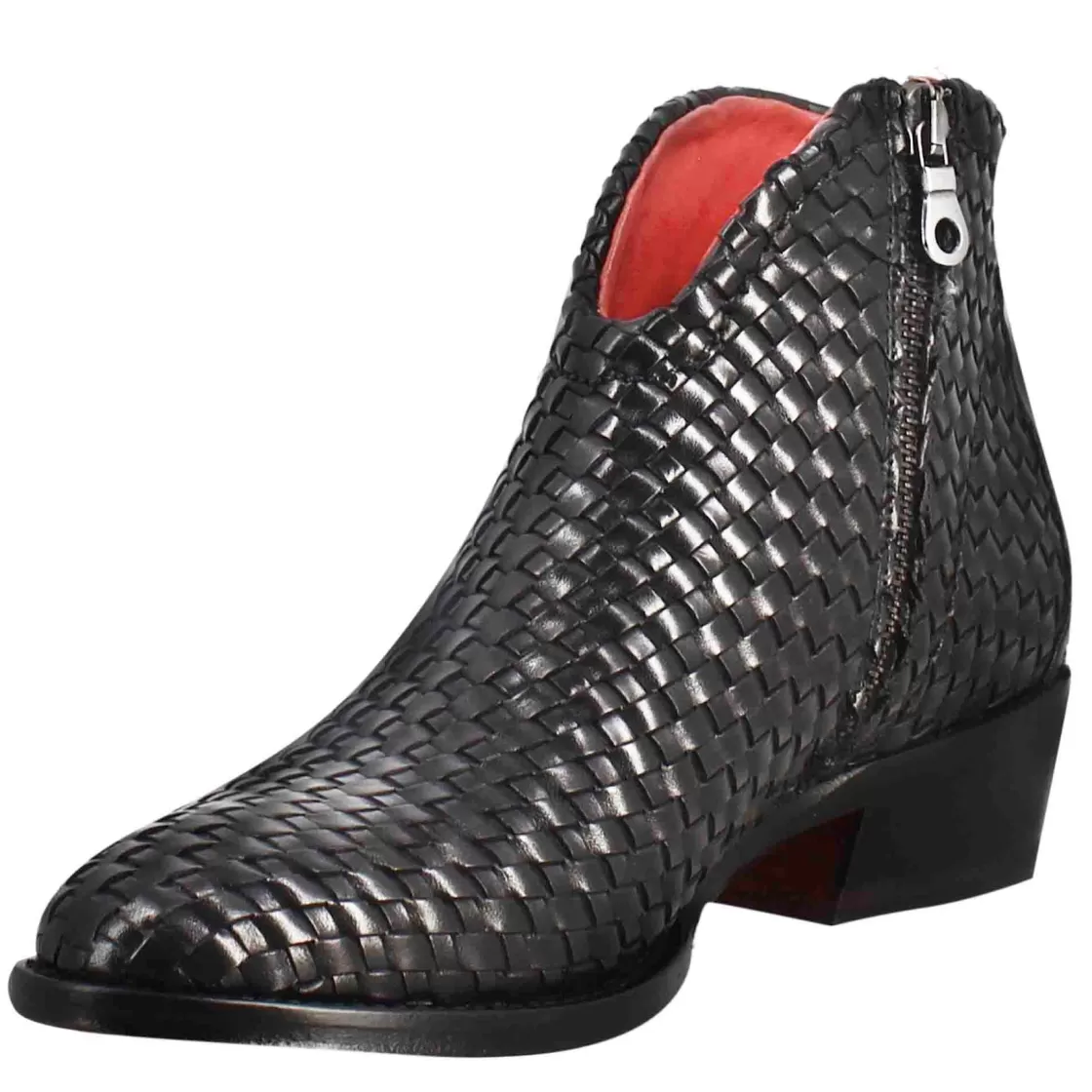 Discount Leonardo Shoes Stivaletto Da Donna Con Tacco Medio In Pelle Intrecciata Colore Nero