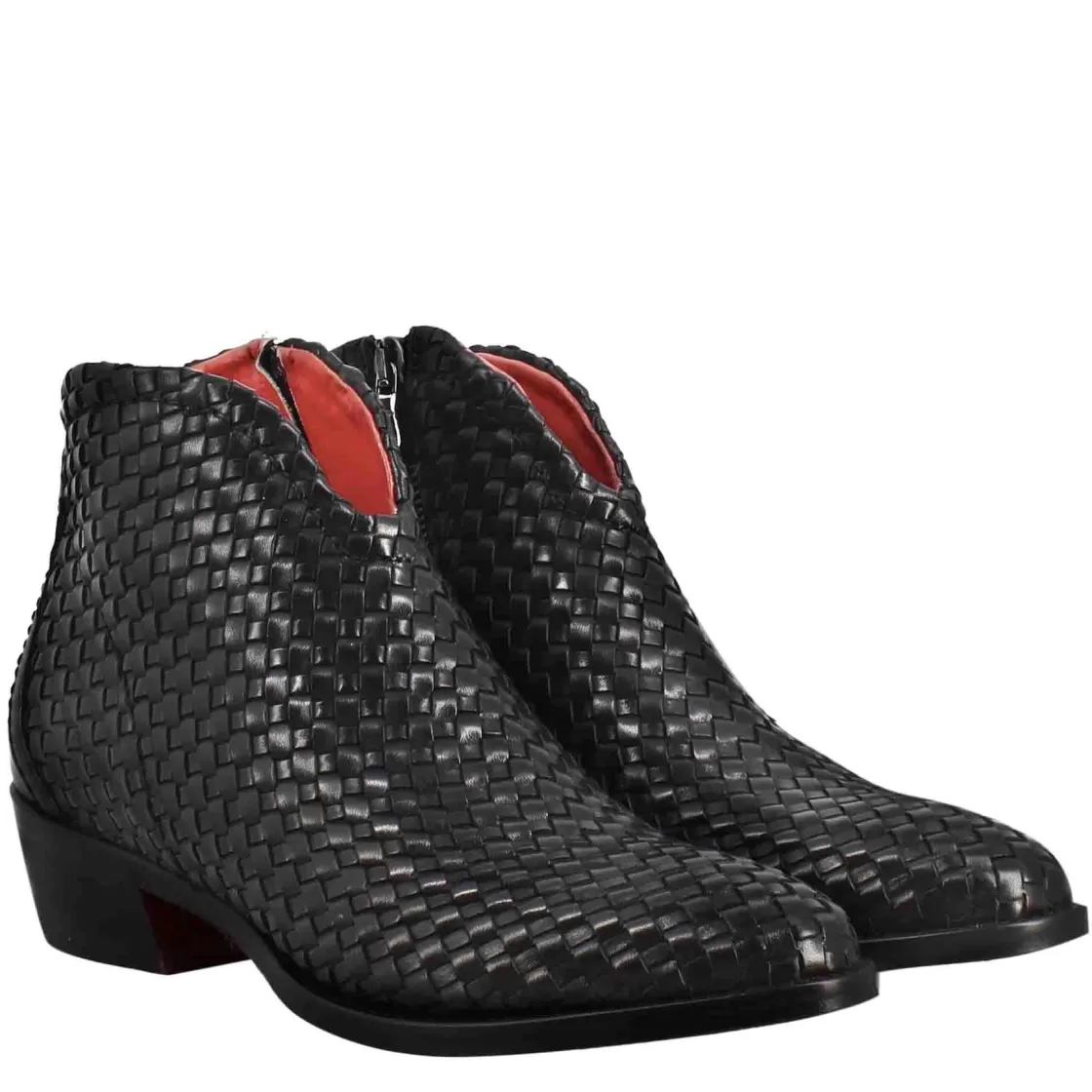 Discount Leonardo Shoes Stivaletto Da Donna Con Tacco Medio In Pelle Intrecciata Colore Nero