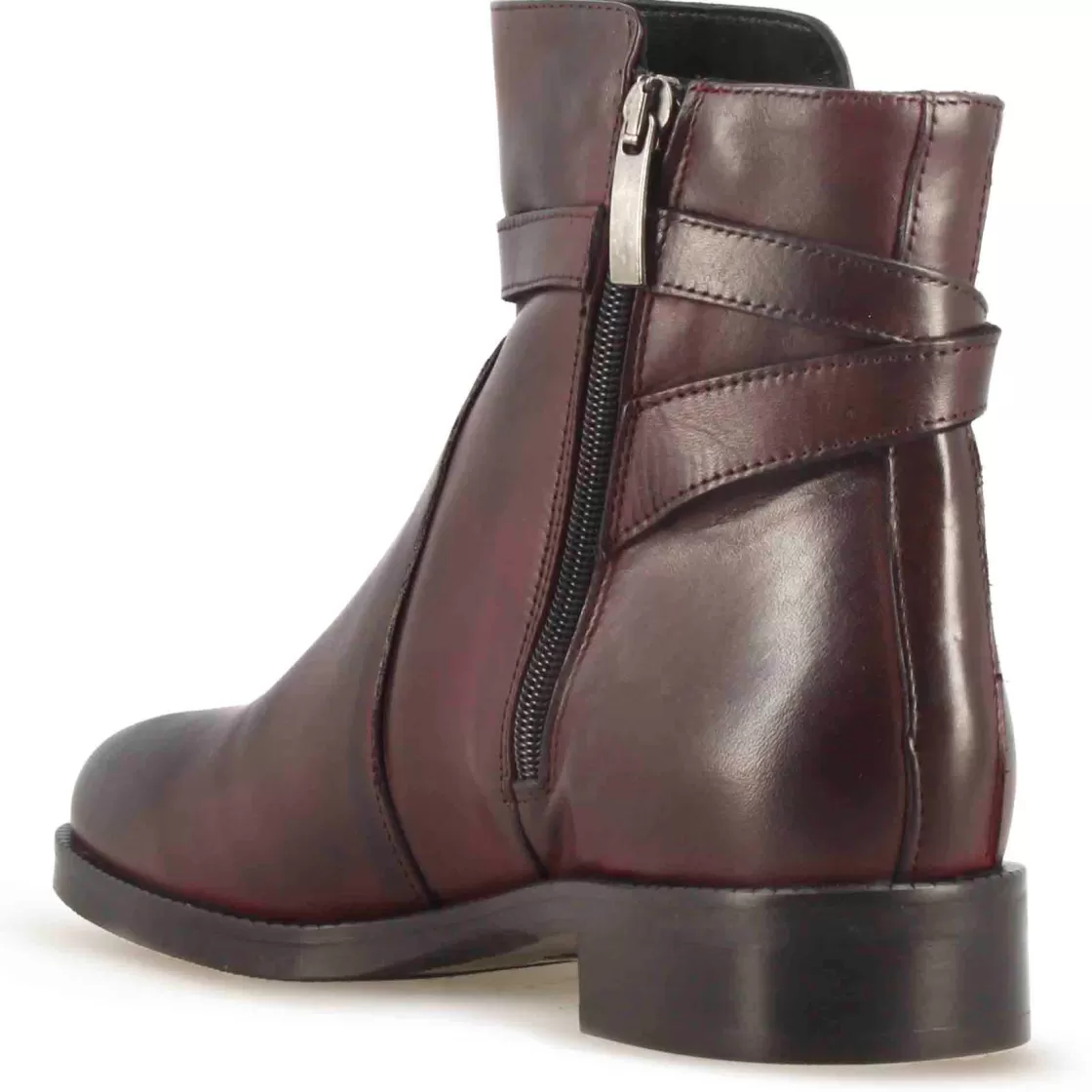 Cheap Leonardo Shoes Stivaletto Da Donna In Pelle Colore Con Fibbia Decorativa Alla Caviglia Bordeaux