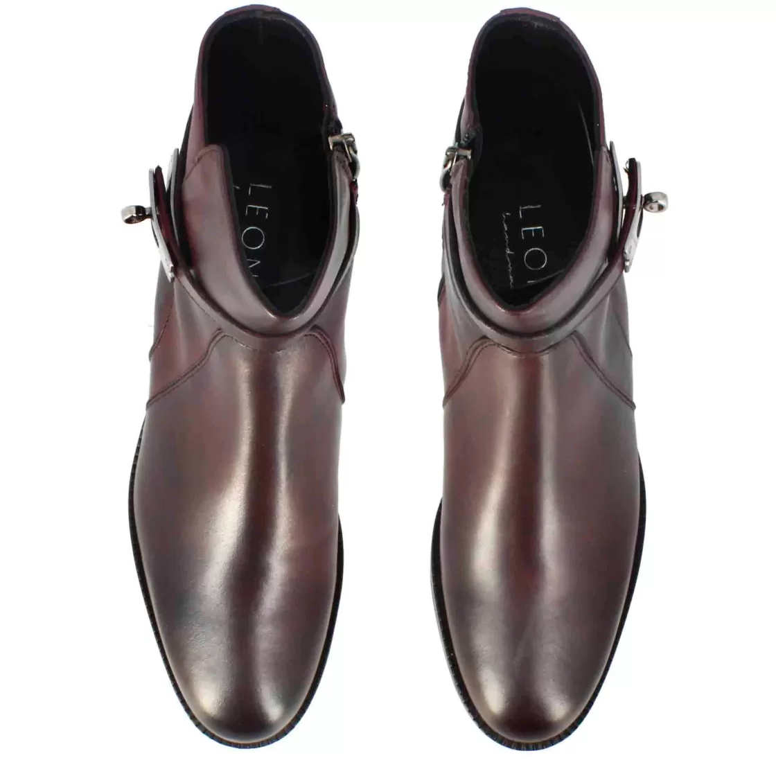 Cheap Leonardo Shoes Stivaletto Da Donna In Pelle Colore Con Fibbia Decorativa Alla Caviglia Bordeaux