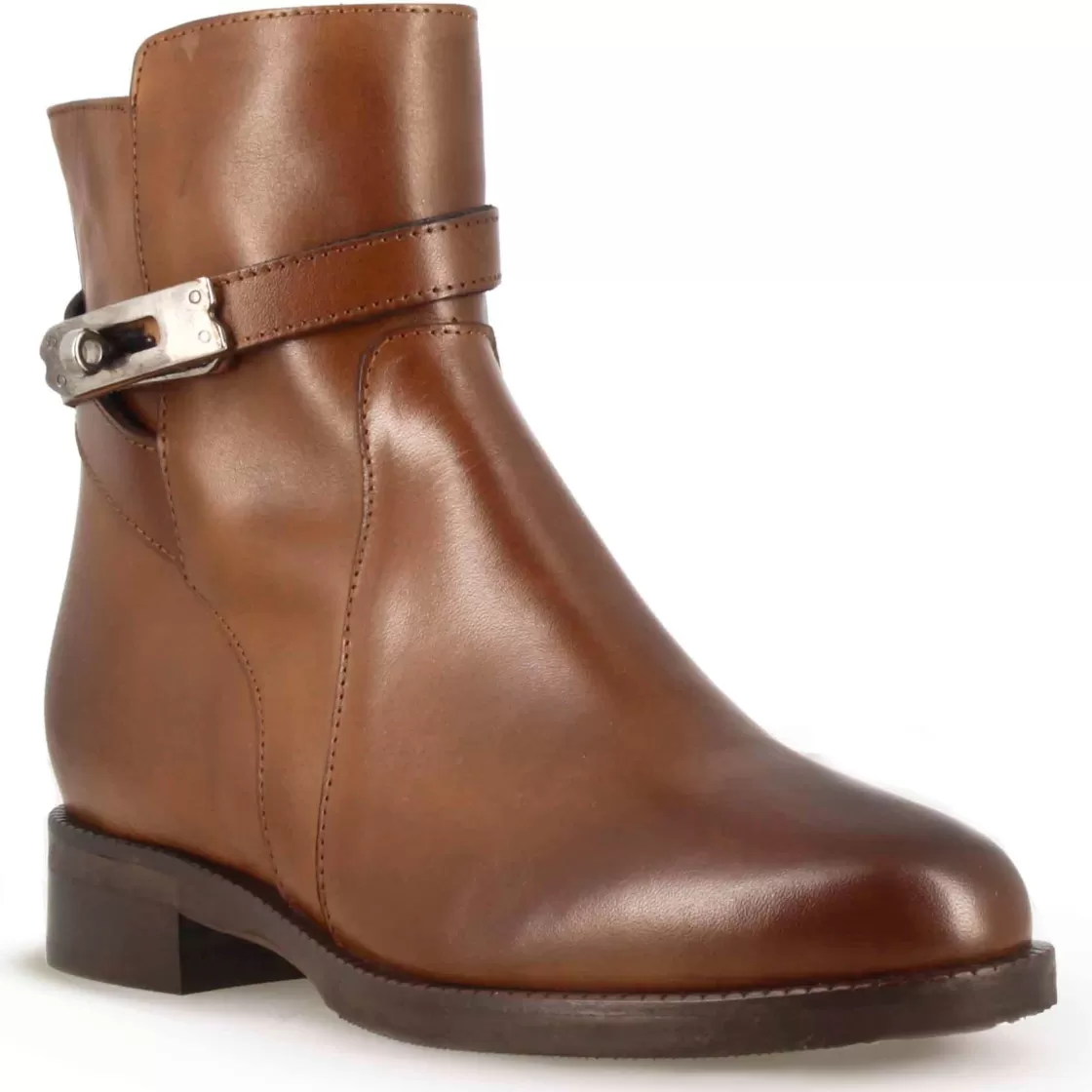 Best Leonardo Shoes Stivaletto Da Donna In Pelle Colore Con Fibbia Decorativa Alla Caviglia Marrone