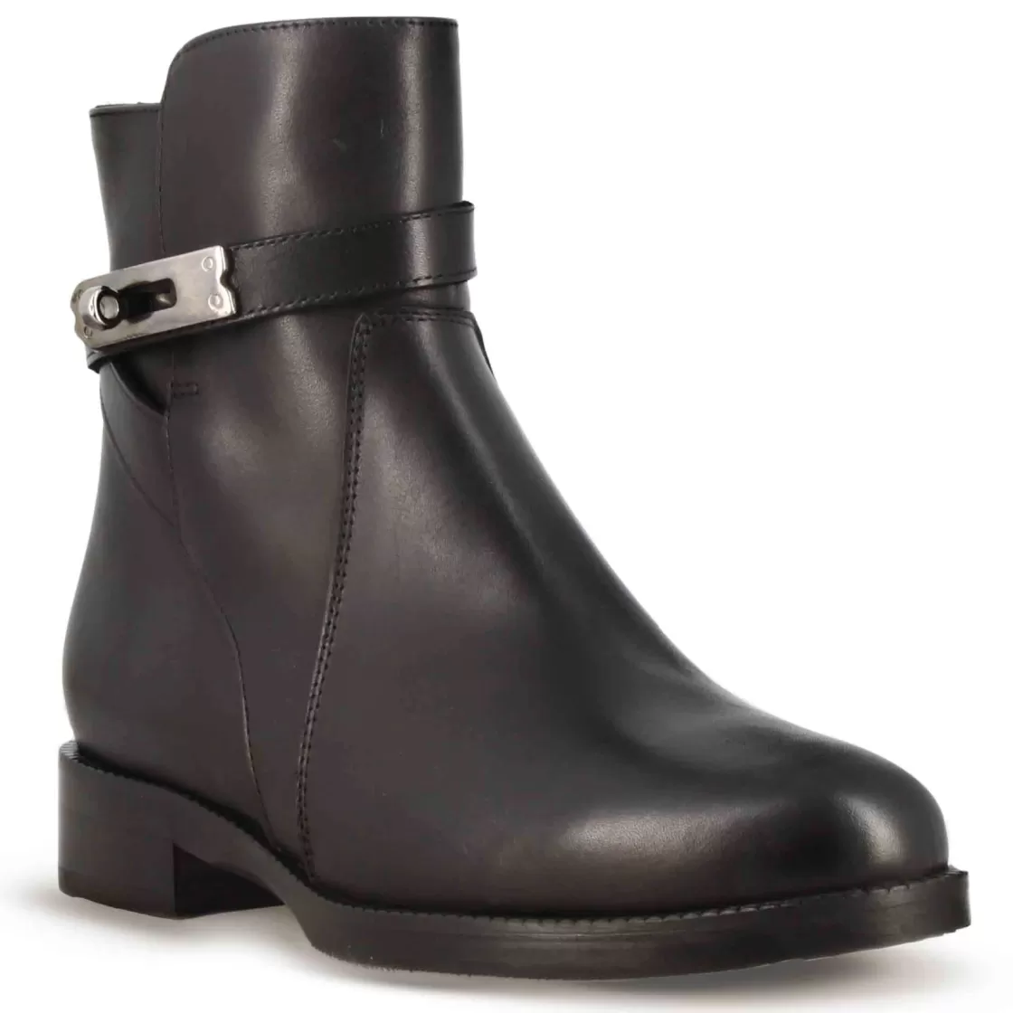 Cheap Leonardo Shoes Stivaletto Da Donna In Pelle Colore Con Fibbia Decorativa Alla Caviglia Nero