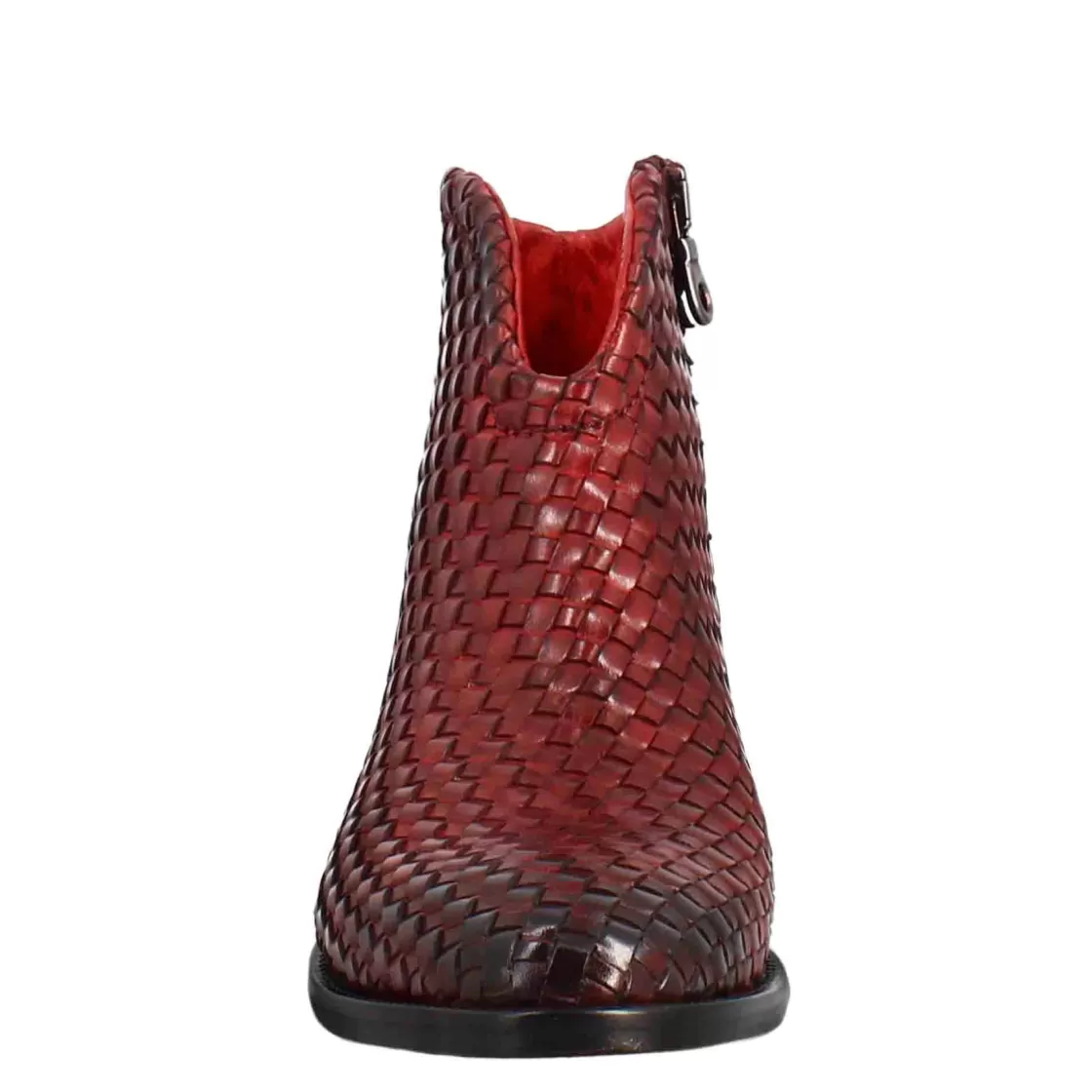 Cheap Leonardo Shoes Stivaletto Da Donna In Pelle Intrecciata Con Tacco Medio Colore Rosso