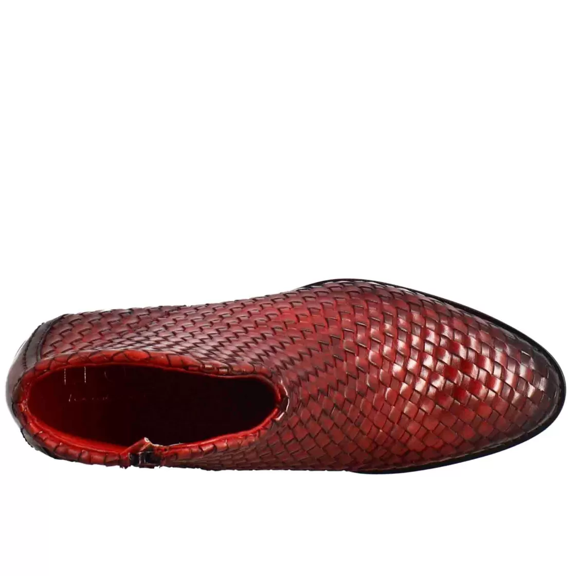 Cheap Leonardo Shoes Stivaletto Da Donna In Pelle Intrecciata Con Tacco Medio Colore Rosso