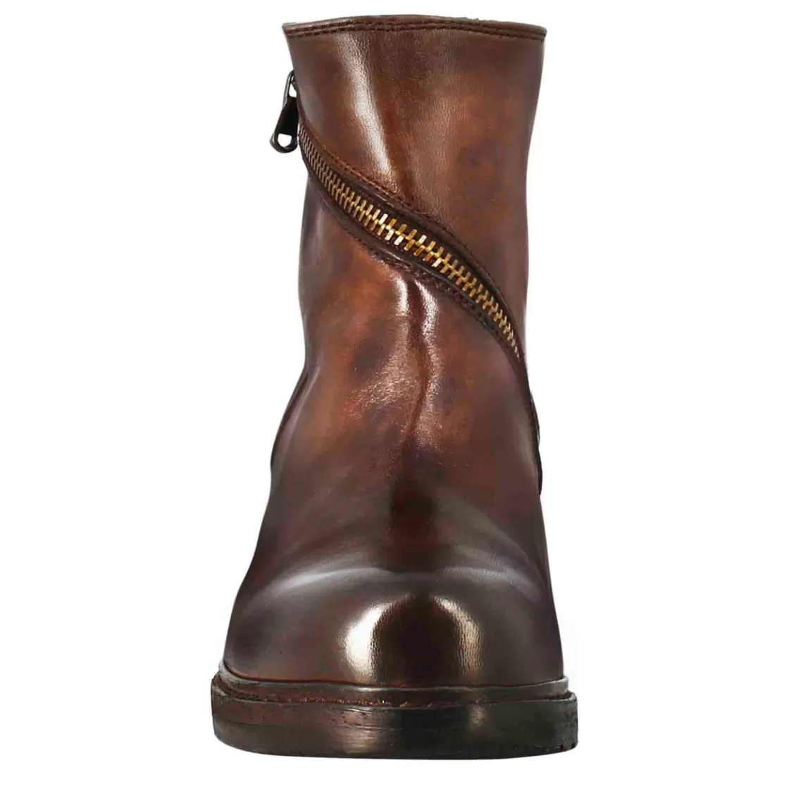 Flash Sale Leonardo Shoes Stivaletto Da Donna In Pelle Lavata Colore Con Zip Diagonale Marrone