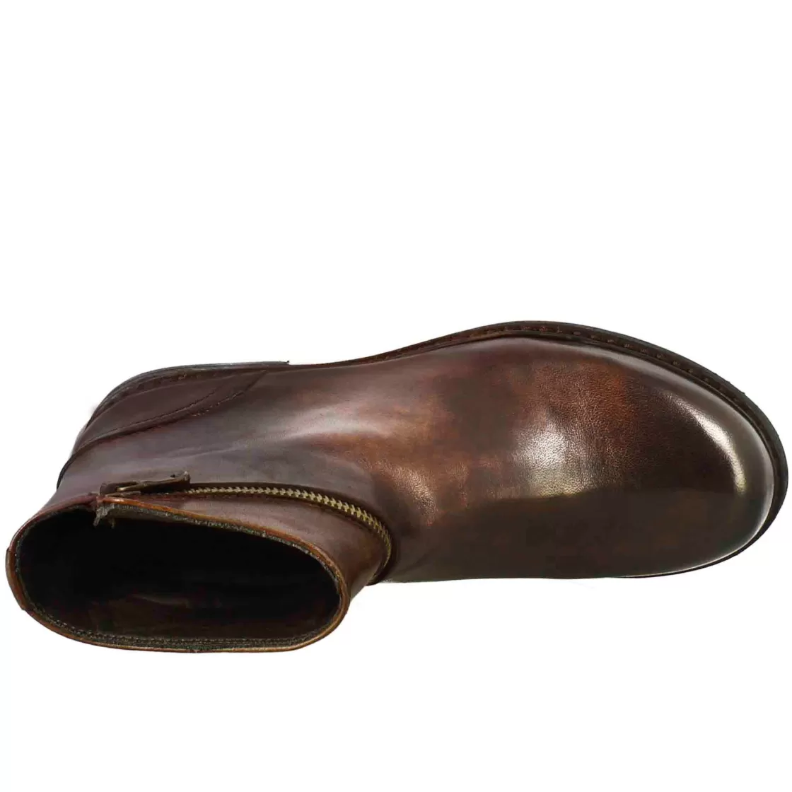 Flash Sale Leonardo Shoes Stivaletto Da Donna In Pelle Lavata Colore Con Zip Diagonale Marrone