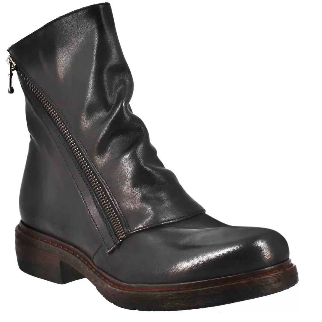 Discount Leonardo Shoes Stivaletto Da Donna In Pelle Lavata Colore Con Doppia Zip Nero
