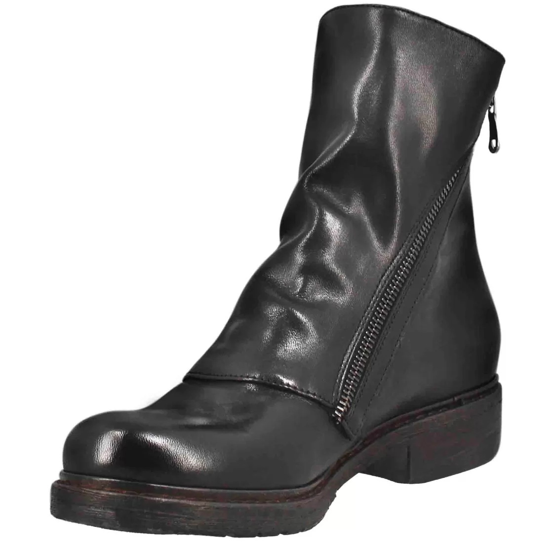 Discount Leonardo Shoes Stivaletto Da Donna In Pelle Lavata Colore Con Doppia Zip Nero