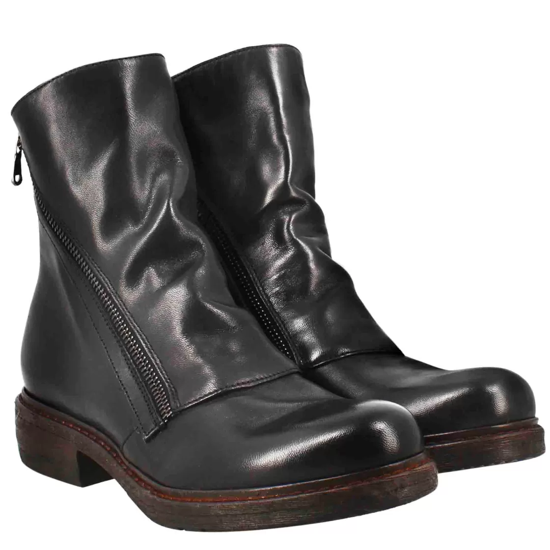 Discount Leonardo Shoes Stivaletto Da Donna In Pelle Lavata Colore Con Doppia Zip Nero