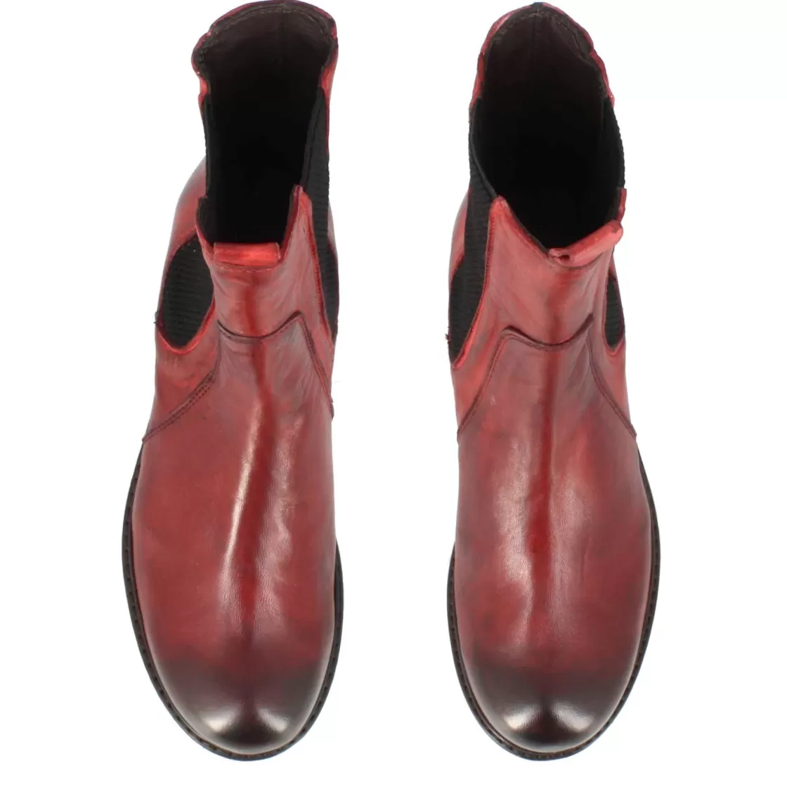 Fashion Leonardo Shoes Stivaletto Da Donna In Vera Pelle Colore Effetto Vintage Rosso