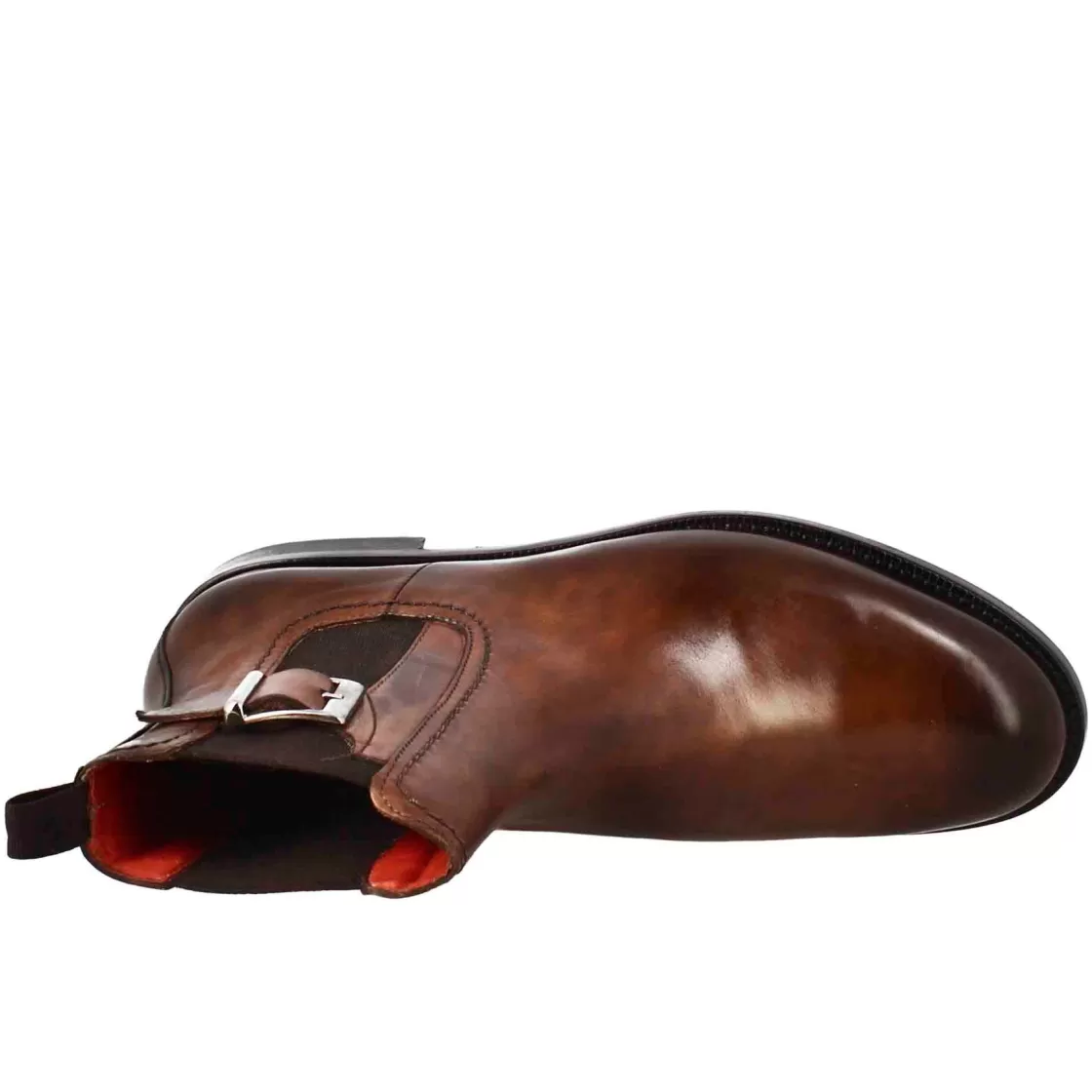 Outlet Leonardo Shoes Stivaletto Da Donna Liscio Con Tacco Basso In Pelle Liscia Colore Chiaro Con Fibbia Laterale Marrone
