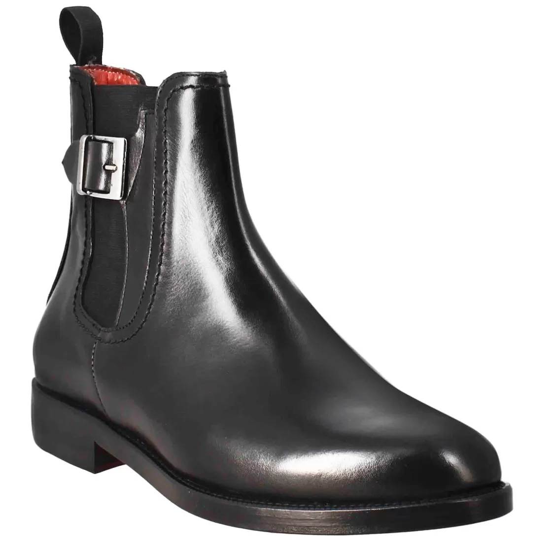 Fashion Leonardo Shoes Stivaletto Da Donna Liscio Con Tacco Basso In Pelle Liscia Colore Con Fibbia Laterale Nero