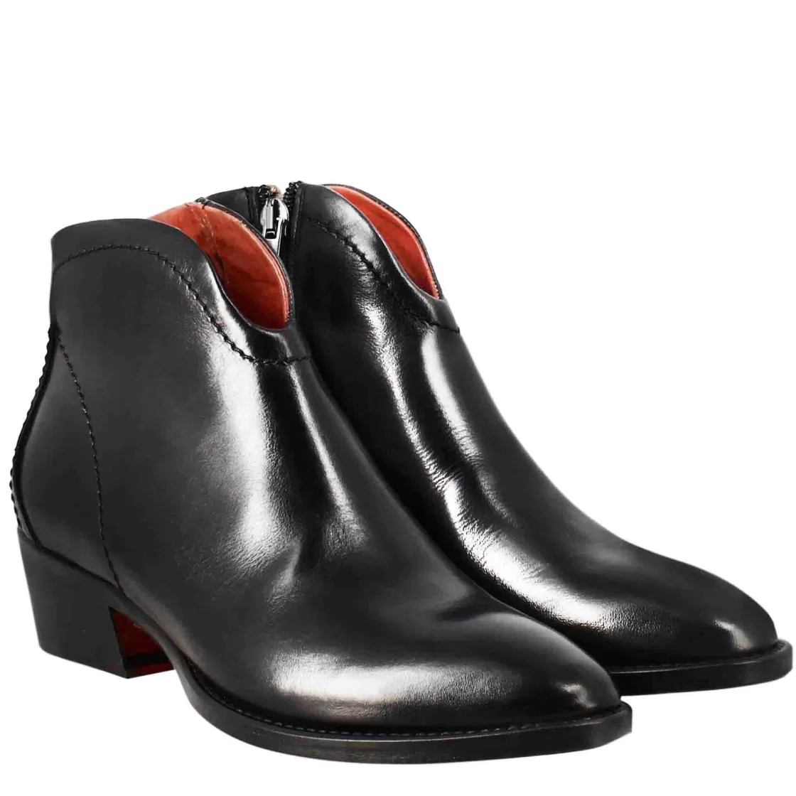 Online Leonardo Shoes Stivaletto Da Donna Liscio Con Tacco Medio In Pelle Colore Nero