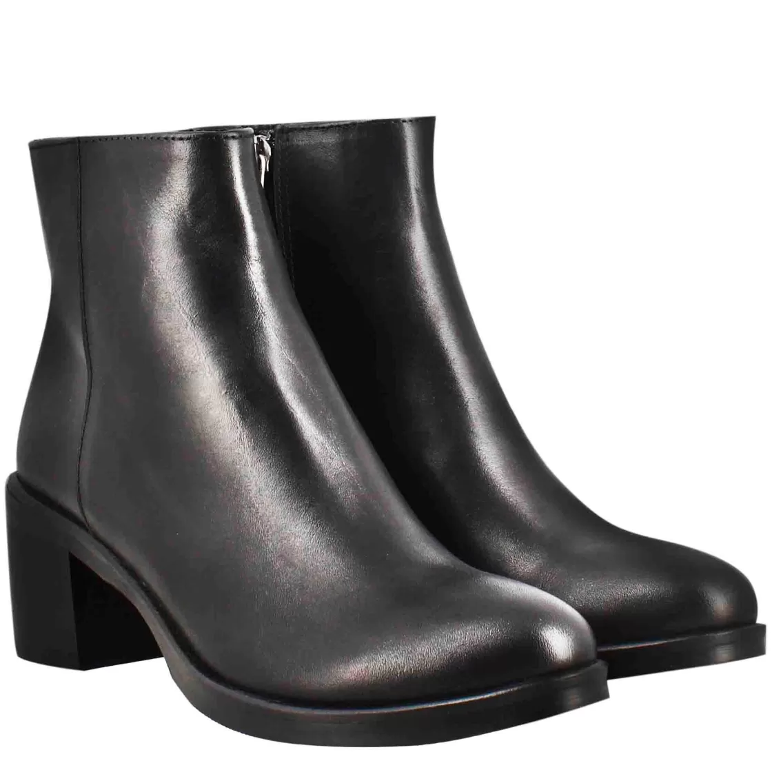 Cheap Leonardo Shoes Stivaletto Da Donna Liscio Con Tacco Medio In Pelle Colore Nero