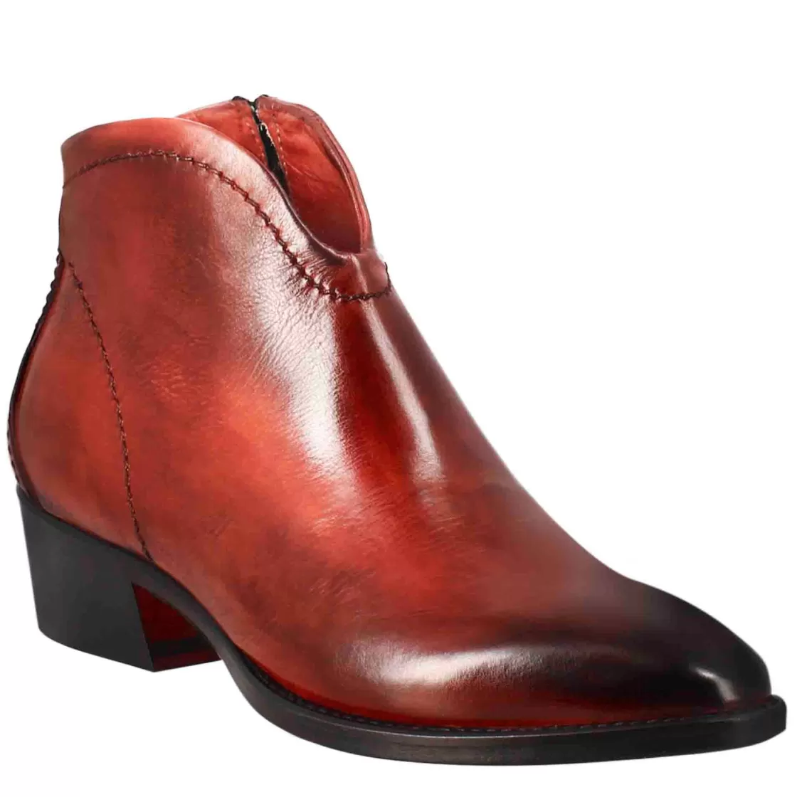Outlet Leonardo Shoes Stivaletto Da Donna Liscio Con Tacco Medio In Pelle Colore Rosso