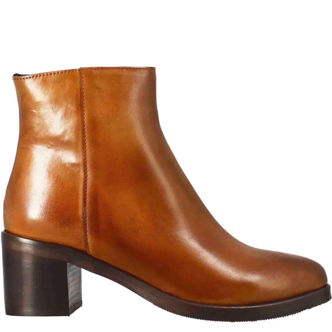 Fashion Leonardo Shoes Stivaletto Da Donna Liscio Con Tacco Medio In Pelle Marrone