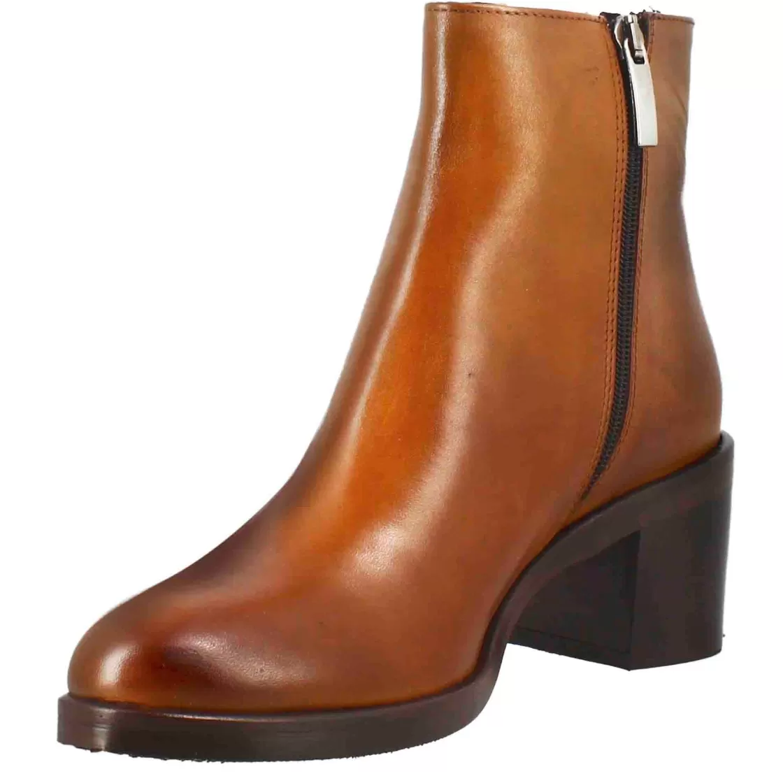 Fashion Leonardo Shoes Stivaletto Da Donna Liscio Con Tacco Medio In Pelle Marrone