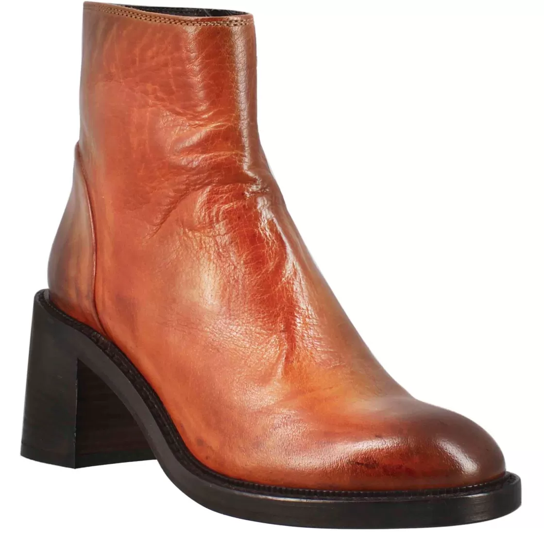 Cheap Leonardo Shoes Stivaletto Diver Basso Da Donna Con Tacco In Pelle Lavata Colore Cuoio Scuro Marrone