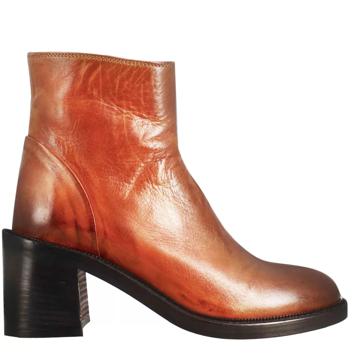 Cheap Leonardo Shoes Stivaletto Diver Basso Da Donna Con Tacco In Pelle Lavata Colore Cuoio Scuro Marrone